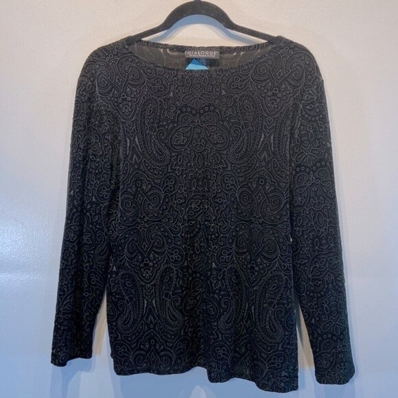 Dialogue Burnout Velvet Women's Top Size M Color Black Embellished Sheer USA - Picture 1 of 7